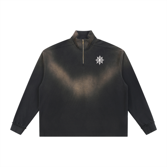 Sun Fade Raw Edge Quarter-Zip Sweatshirt